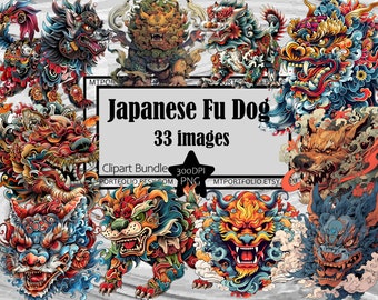 Fu Dog Clipart Japanese Tattoo Dog PNG Clipart Bundle Tattoo Flash Style PNG Japanese Clipart Paper Craft Junk Journal Fu Dog PNG