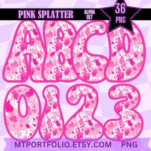 Pink White Paint Splatter Alphabet PNG  Individual Letters and Numbers Clipart Digital Alphabet Pastel Paint Drips Letters Sublimation