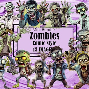 Zombies Dead Walkers Retro Combic Book Cartoon Style Art Sublimation Bundle Junk Journal Scrapbook PNG File Transparent Download