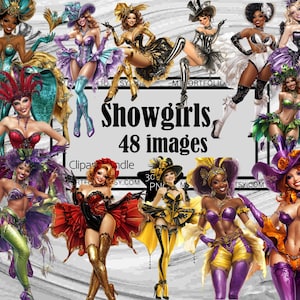 Showgilrs Clipart Vegas Show Girl PNG Danseuse burlesque PNG à usage commercial CanCan Clipart autocollant Bundle