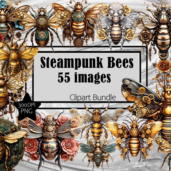 SteamPunk Bees PNG Graphics Transparent Commercial Use ~Digital Download Sublimation Junk Journal