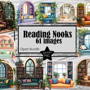 Reading Nook Clipart Cozy Book Corner PNG Bundle PNG Graphics Transparent Commercial Use Digital Download Sublimation PNG