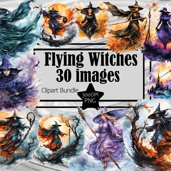 Witches Broomsticks PNG Clipart Bundle Flying Witch Clipart Sublimation Magic Bundle Junk Journal Scrapbook PNG File Transparent Download