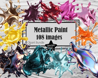 Metallic Paint Splash PNG Clipart Paint Splatter PNG Graphics Transparent Commercial Digital Download Sublimation Journal Bundle
