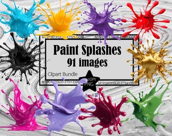 Paint Splash PNG Clipart Paint Splatter PNG Graphics Transparent Commercial Digital Download Sublimation Journal Bundle