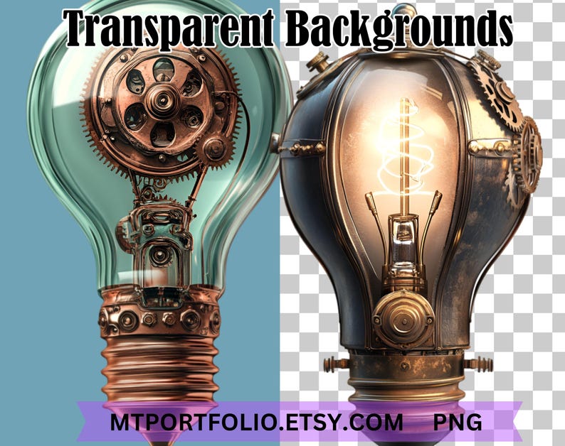Steampunk Clipart Steampunk Lightbulb PNG Bundle Vintage Light Bulb PNG ...
