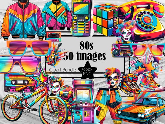 Retro 80s Clipart Totally 80 s Neon 80s PNG 80s Retro Fashion Neon Clipart Digital Download Sublimation Junk Journal Retro Gamer Nostalgia Etsy