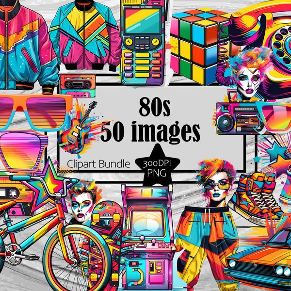 Retro 80s Clipart Totally 80's Neon 80s PNG 80s Retro Fashion Neon Clipart Digital Download Sublimation Junk Journal Retro Gamer Nostalgia