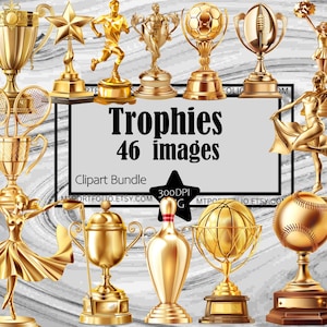 Trophy Clipart Sports Award PNG Gold Trophy Bundle PNG 1st Place Grafiken Transparent Kommerzielle Nutzung Digital Download Sublimation Journal