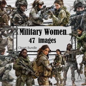 Imágenes prediseñadas de mujeres militares, paquete de imágenes PNG de mujeres del ejército, gráficos PNG transparentes, uso comercial, descarga digital, sublimación, mujeres con armas, PNG de combate