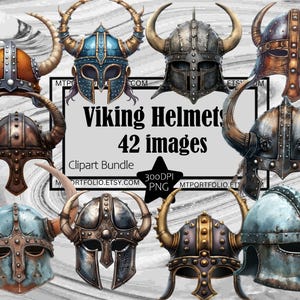 May include: A collection of 42 digital images of Viking helmets in various styles and colours. The helmets are depicted in a 3D style and feature intricate details such as horns, crests, and metal accents. The images are perfect for use in digital projects, such as websites, social media, and graphic design.