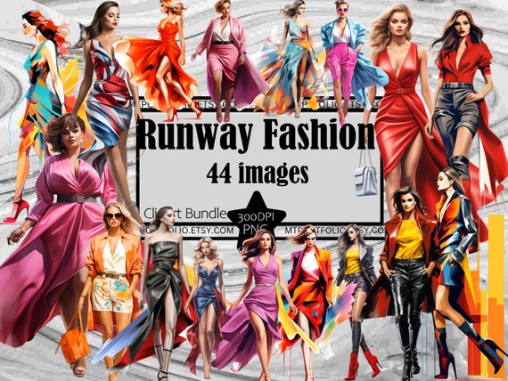 Fashion Model Clipart Runway Model PNG Couture Clipart Bundle Sublimation Elegant Fashion PNG Woman Girl Model Clip Art Plus Size Diva