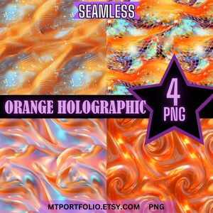 Holografische oranje CyberPunk stof textuur digitaal papier naadloze patronen 4-pack bundel plakboek dagboek kleurstof sublimatie Instant Download