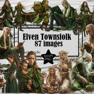 Elf Town People Clipart Elven Magic PNG Elf Cleric Graphic Image Transparant Commerciële Licentie Digitale Download Sublimatie Junk Journal