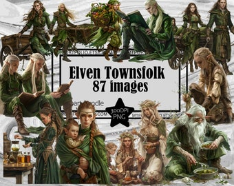 Elf Town People Clipart Elven Magic PNG Elf Cleric Graphic Image Transparent Commercial License Digital Download Sublimation Junk Journal