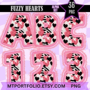 Pink Fuzzy Heart Alphabet PNG Pastel Pink Individual Letters and Numbers Clipart Digital Alphabet Pink Monster Fur Letters Sublimation