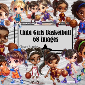 Basketball Girl Clipart Chibi Basketballspieler png Digitaler Download PNG Clipart Bundle Kommerzielle Chibi Anime Clipart Bundle Cartoon Sport