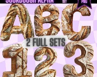 Sourdough Alphabet PNG Bakery Menu Individual Letters Numbers Clipart Digital Alphabet Sourdough Bread Letters Restaurant Sublimation