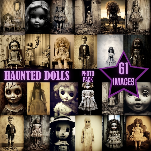 Haunted Doll Clipart Seiten Spooky Ephemera druckbare Vintage Kuriositäten Fotos Digitale gruselig Ephemera Horror Junk Journal Scrapbook Versorgung