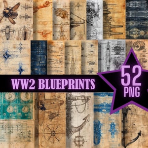 WW2 Battleship  Blueprints Patent Drawings PNG Printable Schematic Vintage Ephemera Mechanical Drawings Junk Journal Digital Paper Machine