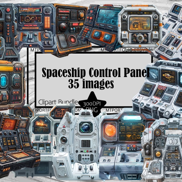 Sci-Fi Control Panel Clipart PNG Spaceship Console interface Clipart Digital Download Sublimation Junk Journal Rocket Dashboard Clipart