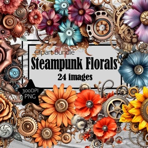 Steampunk Floral Flowers Wedding Graphics Transparente Licença Comercial Incl. ~Download Digital Sublimação Junk Journal