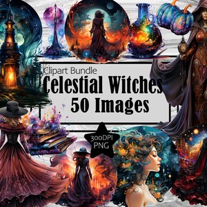 Celestial Witches and Magic Clipart Graphics Transparent Commercial License Incl. ~Digital Download Sublimation Junk Journal
