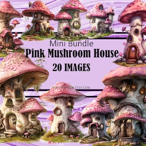 Mushroom House Clipart Pink Mushroom House Fairytale Fantasy House Clipart PNG Graphics Watercolor Clipart Commercial License Digital Art