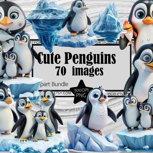 Cute Penguin Clipart Playful Penguin PNG Iceberg Wall Art Bundle PNG Graphics Transparent Commercial Digital Download Sublimation Journal