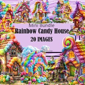 Rainbow Candy House Clipart Candy House Fairytale Fantasy House Clipart PNG-afbeeldingen aquarel Clipart commerciële licentie digitale kunst aan de muur