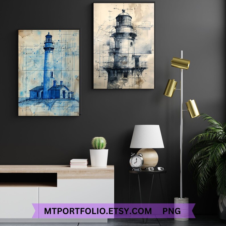 Lighthouse Blueprints Patent Drawings PNG Printable Schematic Vintage ...