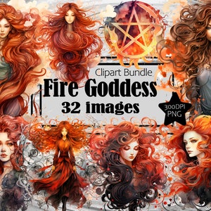Fire Goddess Elemental Witch Flames Wiccan Fantasy Graphics Transparent Commercial License Incl.~Digital Download Sublimation Junk Journal