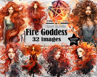 Fire Goddess Elemental Witch Flames Wiccan Fantasy Graphics Transparent Commercial License Incl.~Digital Download Sublimation Junk Journal