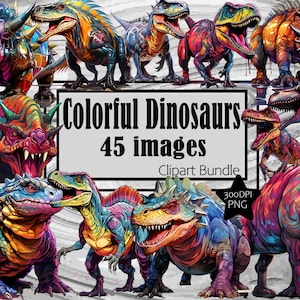 Bright Colored Dinosaurs- Graphics Transparent Commercial License Incl.~Digital Download Sublimation Junk Journal