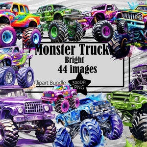 Monster Truck Clipart 4x4 Truck PNG Clipart Off-Road Vehicle PNG Commercial Use Clipart Boys Room Decor Monster Truck Sticker Bundle Gráfico