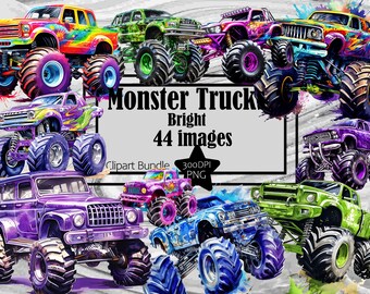 Monster Truck Clipart 4x4 Truck PNG Clipart Off-Road Vehicle PNG Commercial Use Clipart Boys Room Decor Monster Truck Sticker Bundle Graphic
