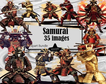 Imágenes prediseñadas de samurái, cultura japonesa, bushi, guerrero samurái, arte de sublimación tradicional, imágenes prediseñadas vintage de Japón, paquete de imágenes prediseñadas japonesas