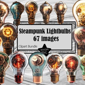 Steampunk Clipart Steampunk Lightbulb PNG Bundle Vintage Light Bulb PNG Graphics Transparent Commercial Use Digital Download Sublimation PNG