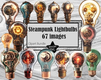 Steampunk clipart steampunk gloeilamp PNG bundel vintage gloeilamp PNG-afbeeldingen transparant commercieel gebruik digitale download sublimatie PNG