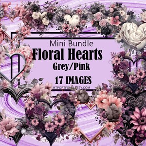 Bloemen harten roze grijze bloemen bruiloft bruids gotische clipart-graphics sublimatie bundel ongewenste dagboek plakboekbestand transparante download