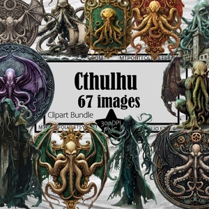 Cthulhu Clipart Fantasy Cryptid Monster PNG Bundle Octopus Monster Graphics Transparent Commercial Use Digital Download Sublimation Journal