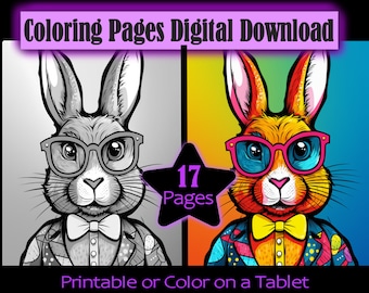 Animals Wearing Glasses Coloring Book 10+ Adult Coloring Pages -Cute Animals ready to print Instant Download Activity for Kids