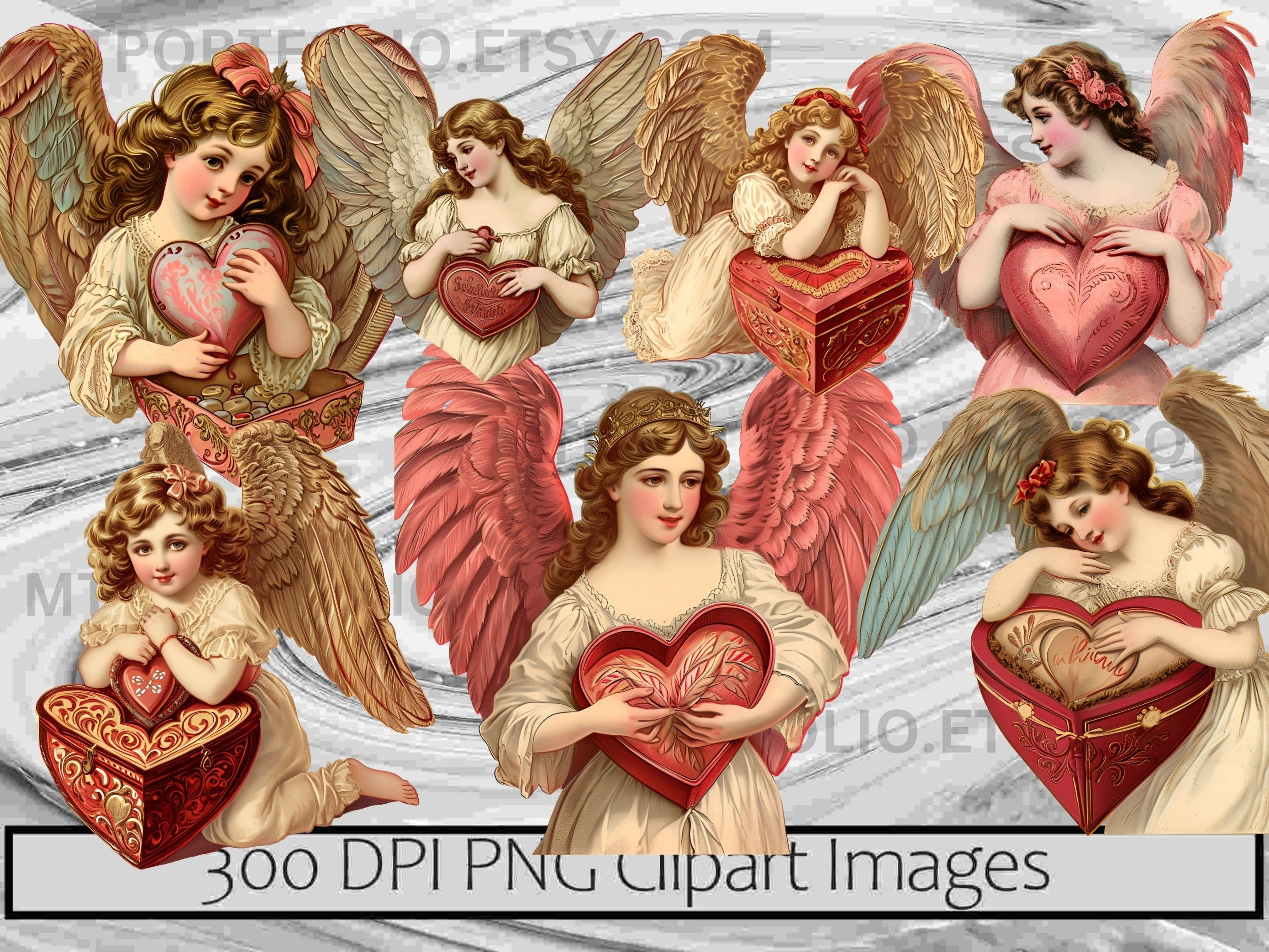Vintage Angel Clipart Valentine PNG Bundle PNG Graphics Transparent ...