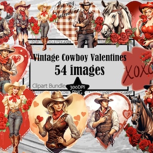 Cowboy Clipart Valentine Heart PNG Bundle PNG Graphics Transparent Commercial Use Digital Download Sublimation Journal Cowgirl Valentine