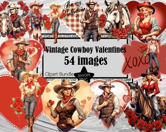 Cowboy Clipart Valentine Heart PNG Bundle PNG Graphics Transparent Commercial Use Digital Download Sublimation Journal Cowgirl Valentine