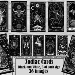 Tarjetas del zodiaco negras vintage, 36 PNG, signo del zodiaco, arte PNG, uso comercial, paquete de tarjetas del zodiaco, zodiaco digital, descarga digital, cartas del tarot del zodiaco