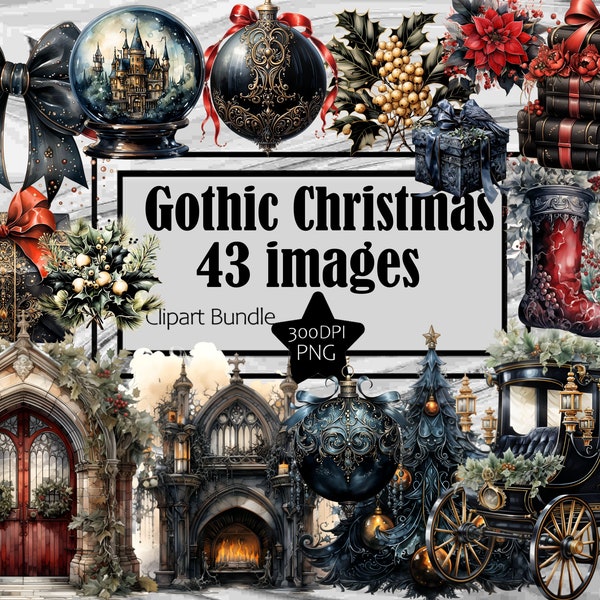 Gothic Weihnachten Clipart Aquarell Goth Weihnachten PNG Bundle Weihnachtsdekoration PNG Gothic Clipart Schwarz Weihnachten Sublimation Gothic PNG