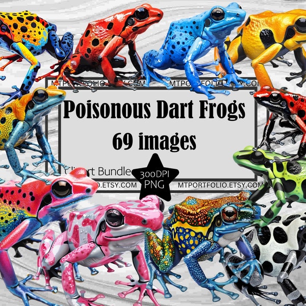 Poison Frog Clipart Rainbow Dart Frog PNG Bundle Tree Frog Graphics PNG Bright Poisonous Frog Clipart Frog TShirt Sublimation PNG Wall Art