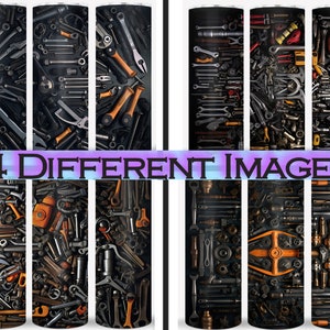 May include: Four different images of a black background with a variety of tools and hardware scattered across the surface. The tools are mostly silver and black, with some orange and yellow accents. The tools include wrenches, screwdrivers, pliers, and other assorted hardware.