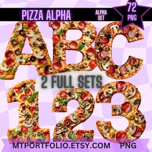 Alfabeto de fiesta de pizza PNG, pizza, letras y números individuales, clipart, alfabeto digital, pizza de pepperoni, letras, sublimación, gráficos de menú PNG